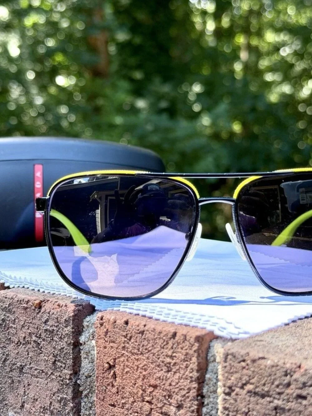 Prada Linea Rossa PS 50YS Sunglasses Matte Black Neon Yellow Aviator 62mm W/ COA